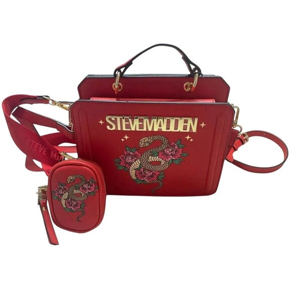 STEVE MADDEN Red Snake LUNAR NEW YEAR Double STRAP Satchel BAG NWT - Picture 3 of 4